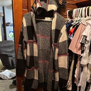 Plaid Hooded Cardigan
